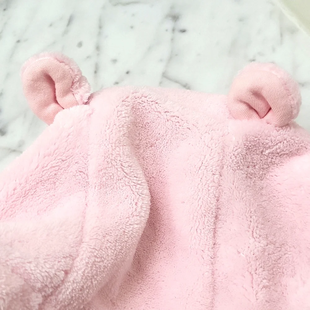 Small Wonders Hooded Fleece Pink One Piece Snowsuit‎ Teddy Bear Ears 6/9 Months